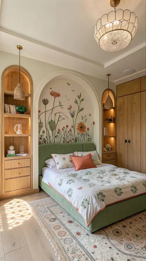 Flower mural within an architectural arch