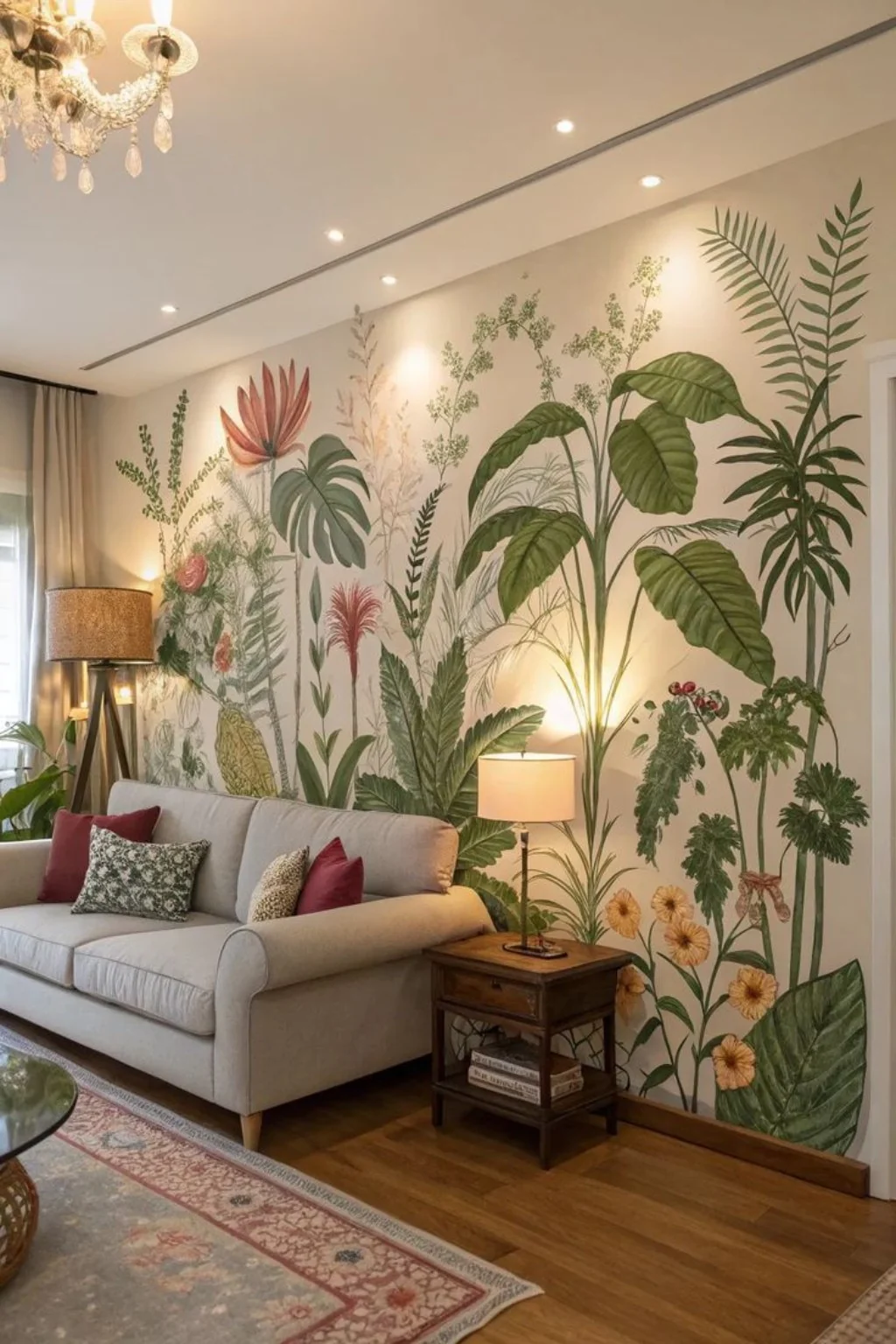 Botanical living room wallpaper style