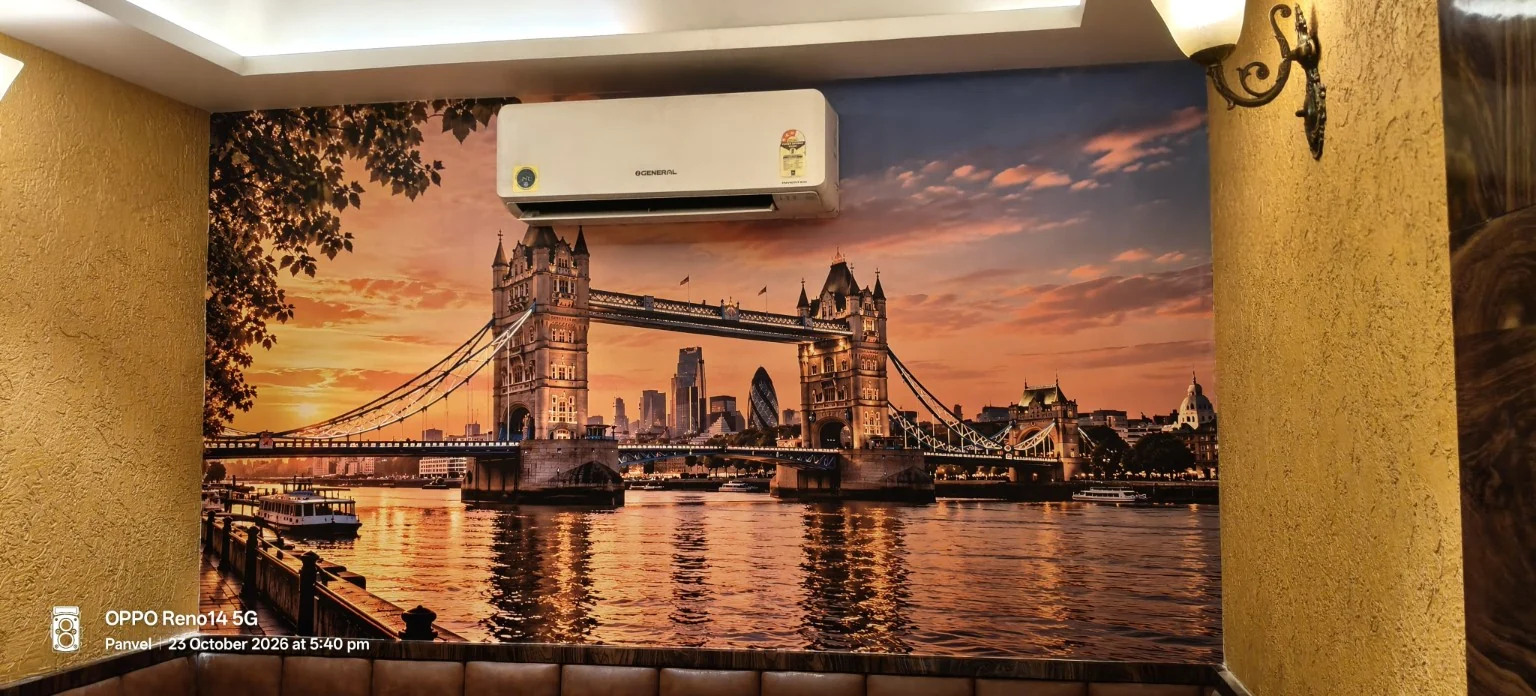 London skyline wallpaper design in furnished room