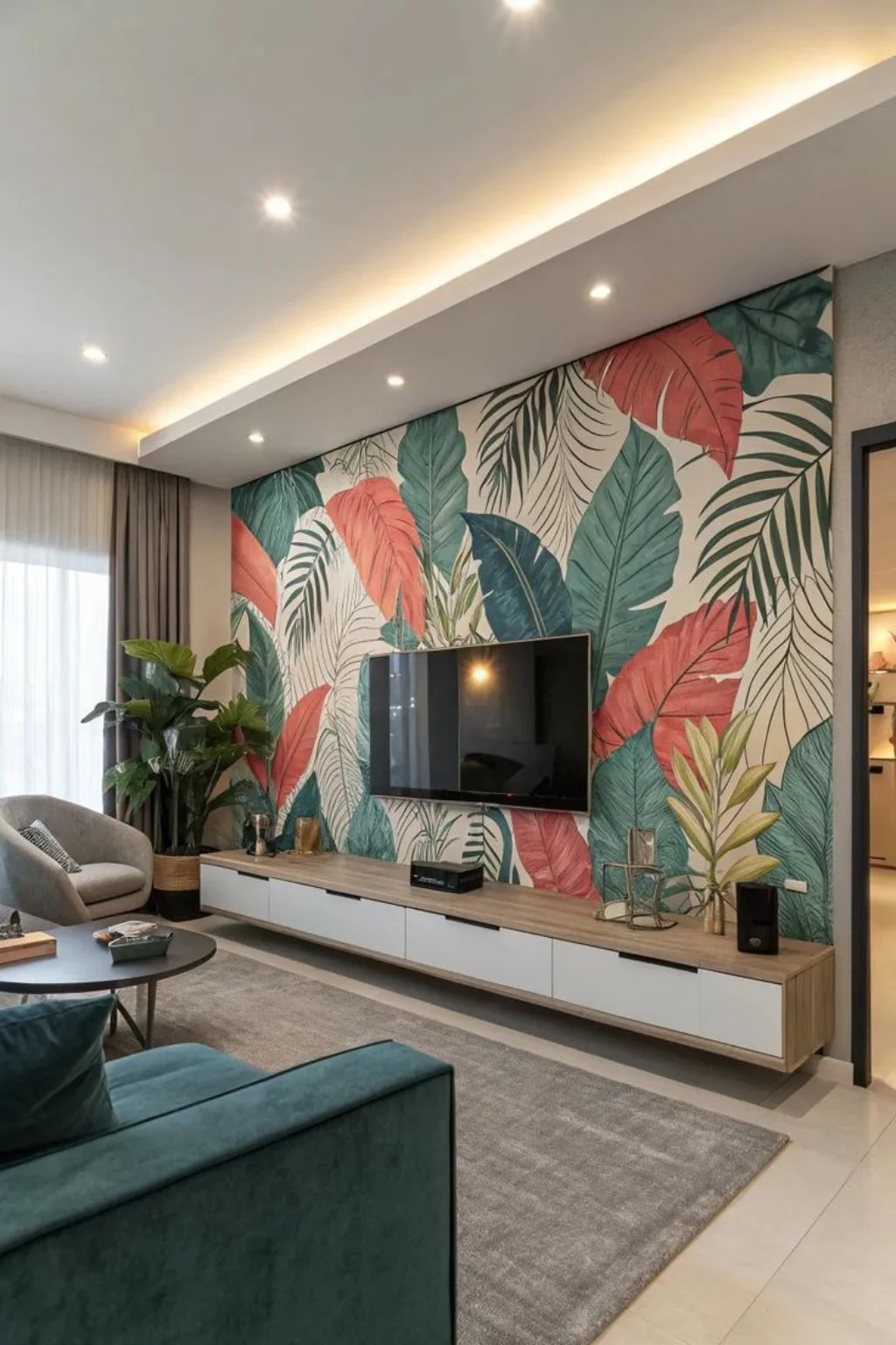 Tropical TV feature-wall style